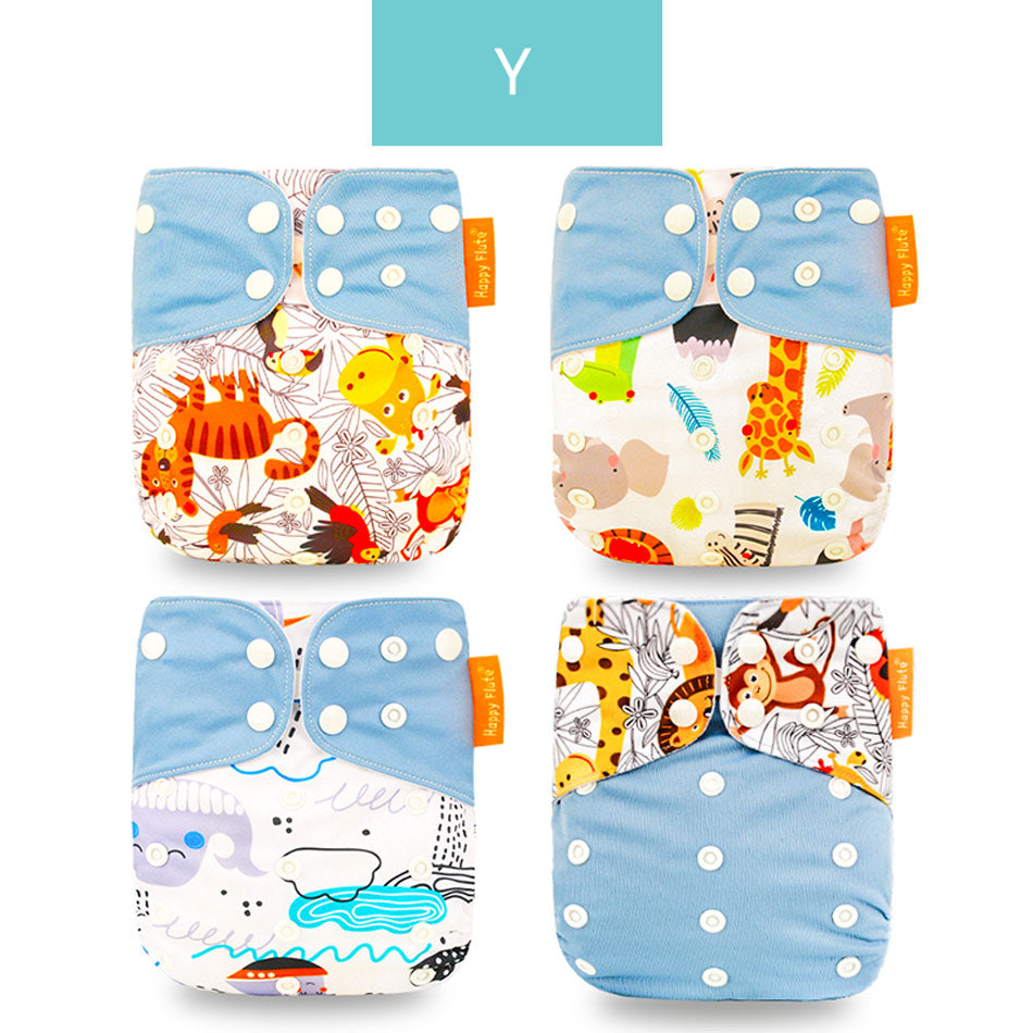 Happyflute 2022 New Fashion Style Baby Nappy 4pcs/set Diaper Cover Waterproof&amp;Reusable Cloth Diaper