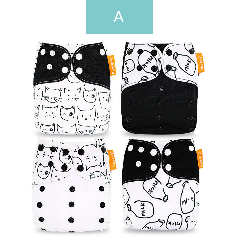 Happyflute 2022 New Fashion Style Baby Nappy 4pcs/set Diaper Cover Waterproof&amp;Reusable Cloth Diaper