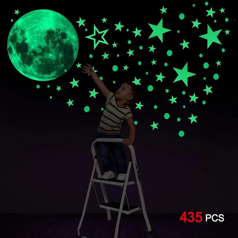 435Pcs Glow Stars Decals Glow Stars Stickers muraux Étoiles de plafond brillent dans le noir pour la décoration murale, décoration de chambre de bébé et de salon (vert)