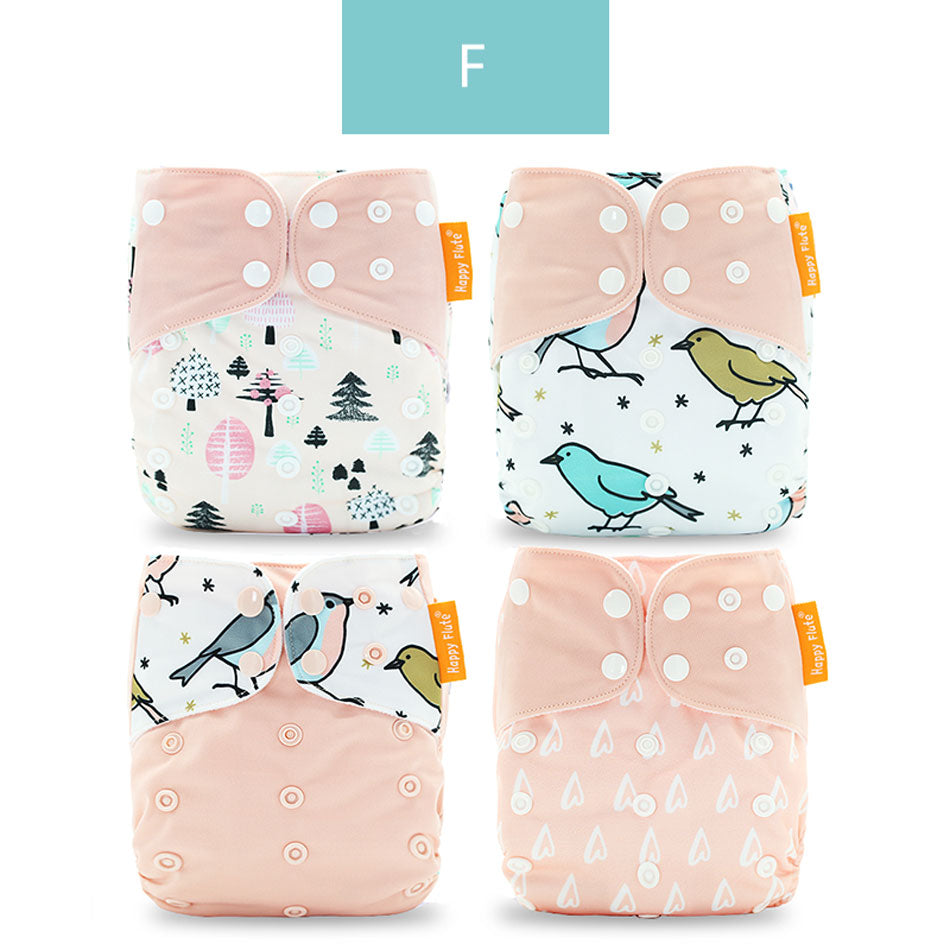 Happyflute 2022 New Fashion Style Baby Nappy 4pcs/set Diaper Cover Waterproof&amp;Reusable Cloth Diaper