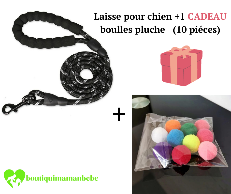 LAISSE POUR CHIEN + 1 CADEAU BOULES EN PELUCHE ( 10 pièces )