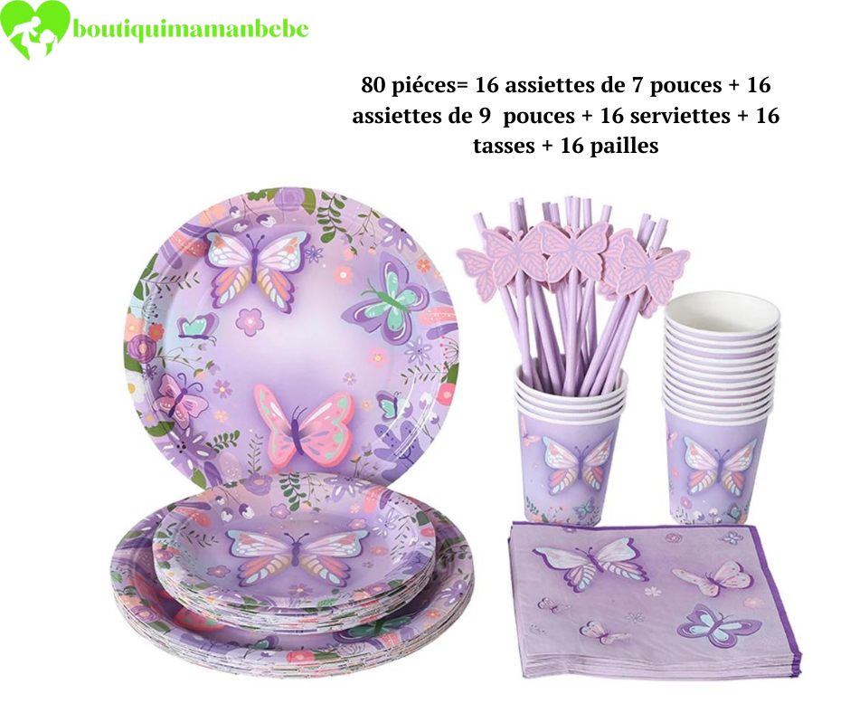 Ensemble De Vaisselle Jetable Papillon Violet