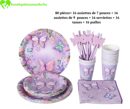 Ensemble De Vaisselle Jetable Papillon Violet