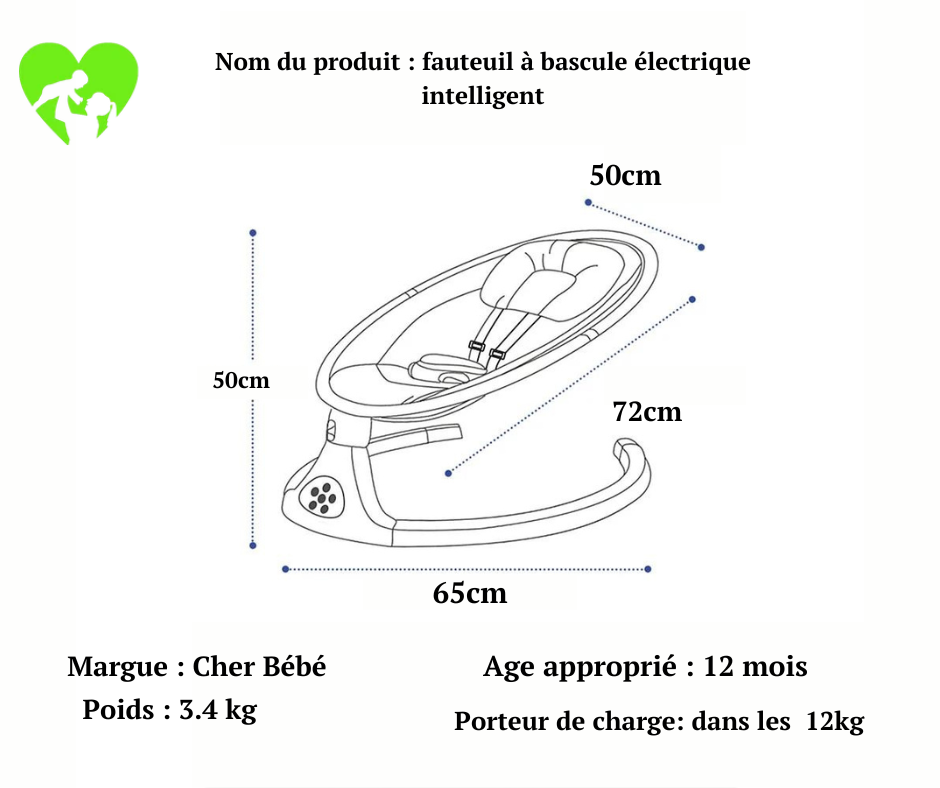 Balancelle bébé /transat électrique connécté DEAREST  gris avec capote + moustiquaire