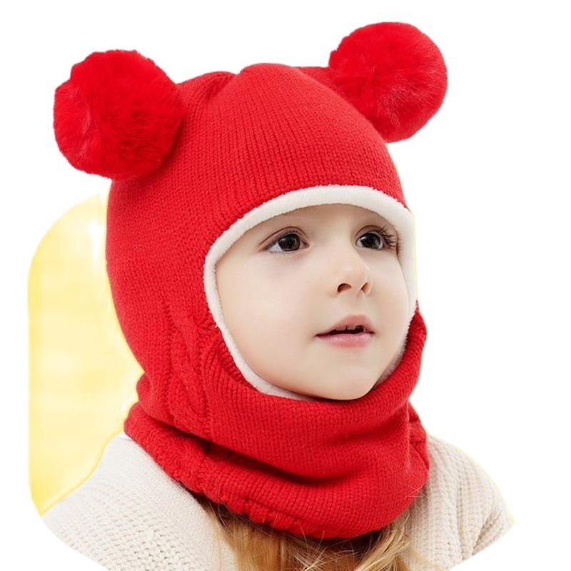 Cagoule Bébé Fille Garçon Bonnet Cache Cou Bébé Enfants Bonnet Tricoté Écharpe Épais Tour de Cou pour les Bébés de 3-18 mois