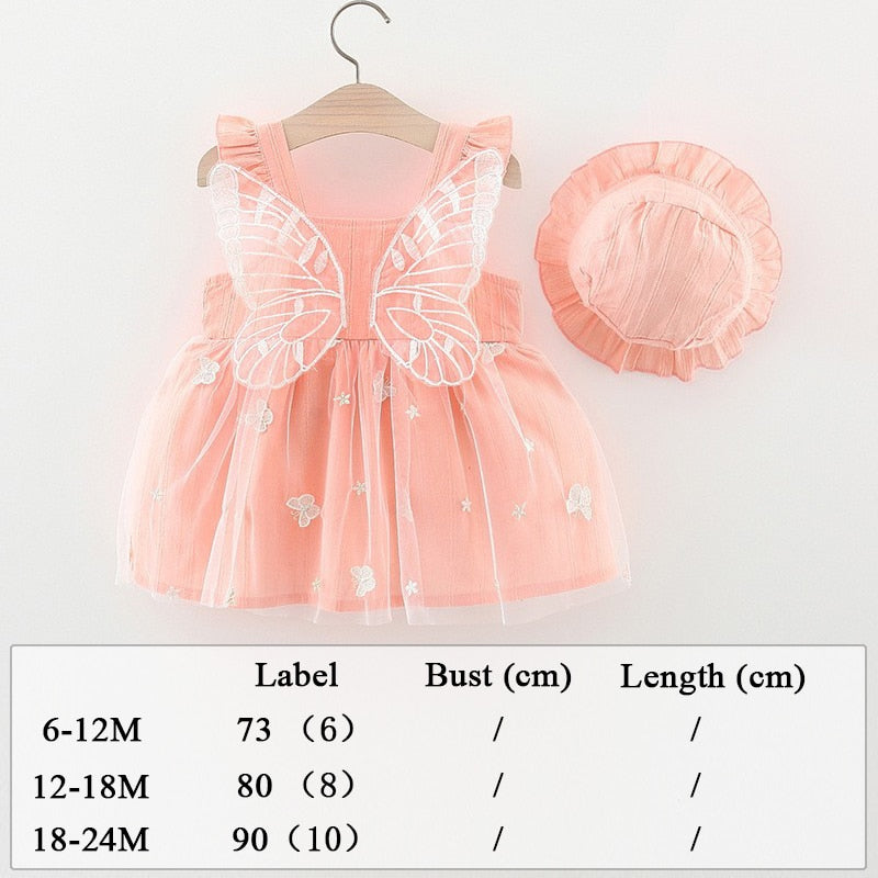 Robe Imprimée Intégrale Avec Des Fleurs Pour Enfant En Bas Âge Et Chapeau, Jolie Robe Sans Manches Avec Nœud Décoratif, Vêtements Pour Bébé Fille Pour L'été