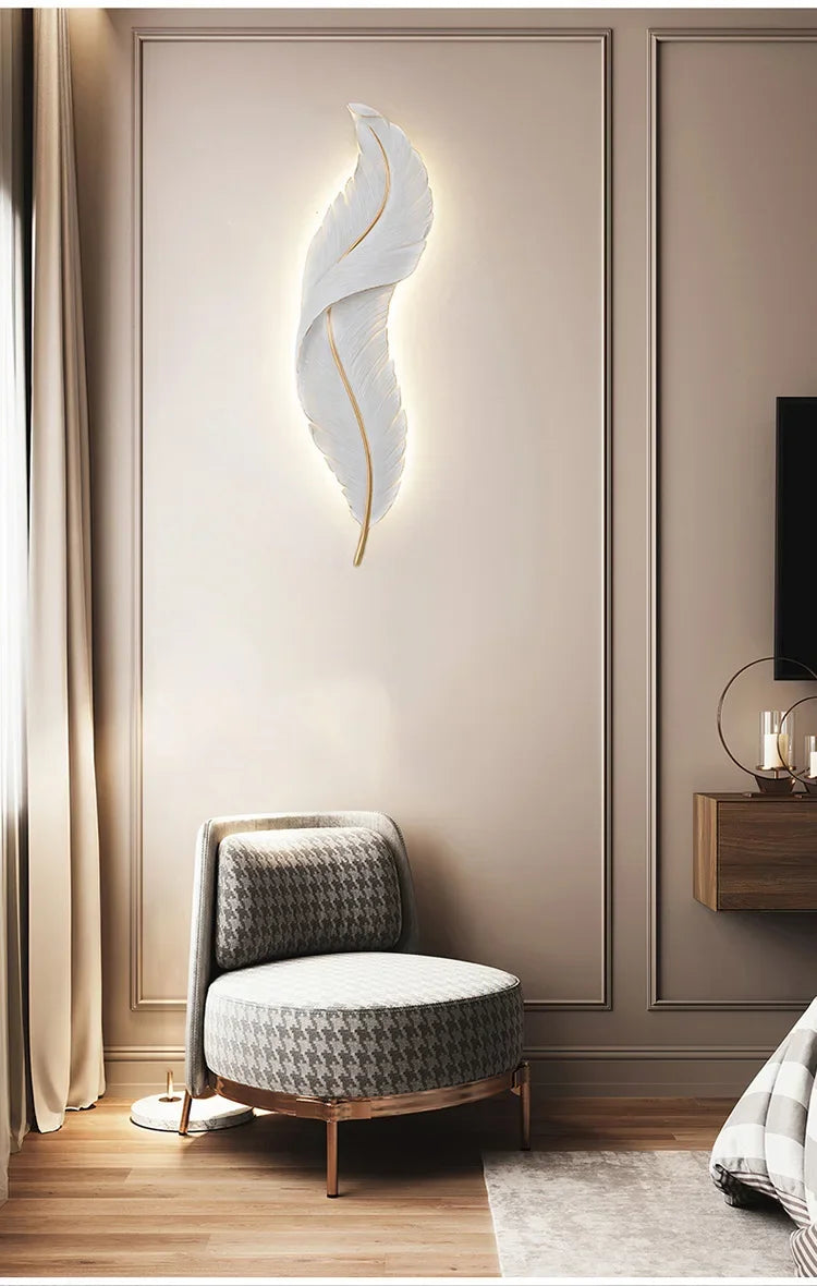 Applique Murale LED en Résine avec Plumes Créatives, Luminaire Décoratif d'Nik, Idéal pour une Chambre à Coucher