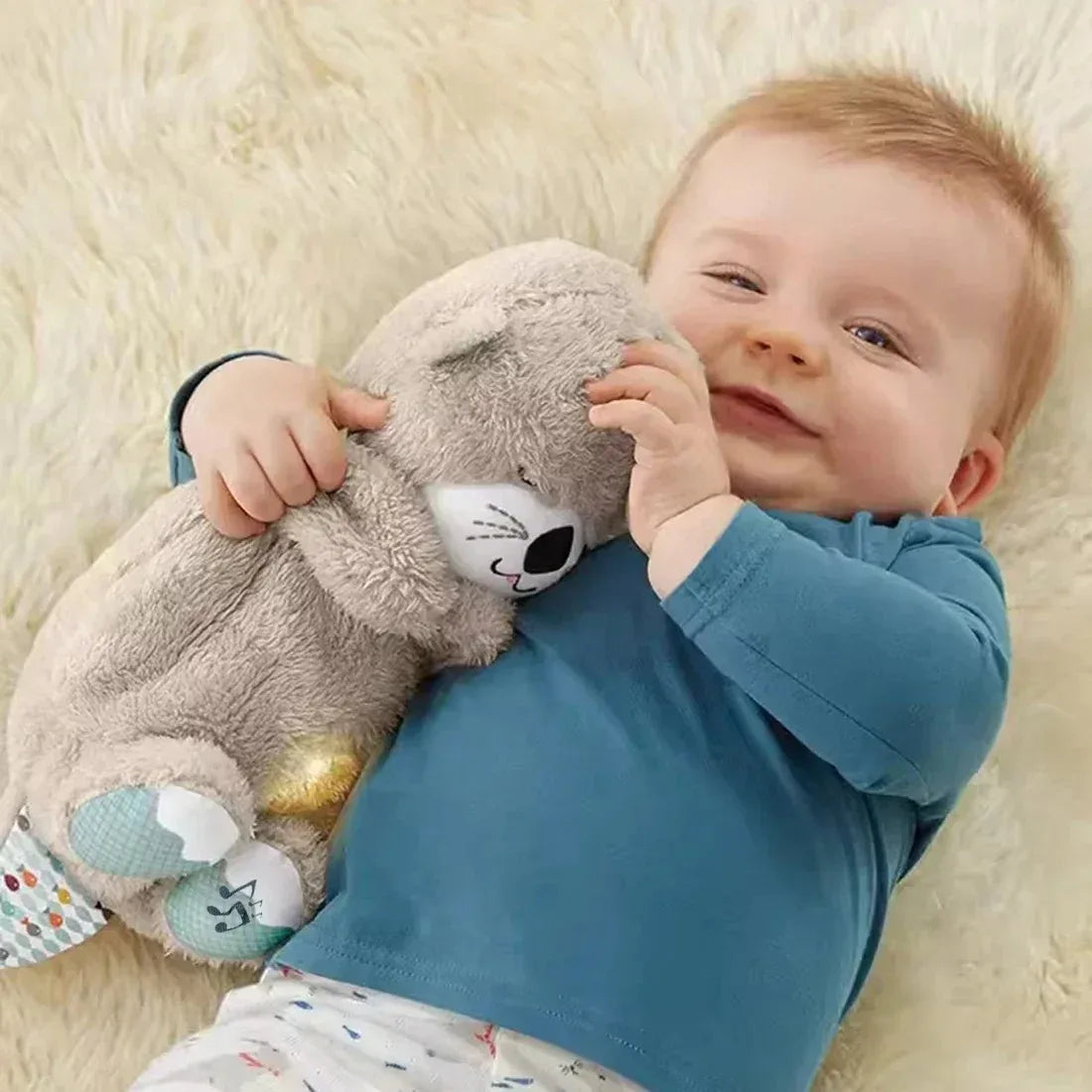 Loutre Poupée En Peluche Jouet Bébé Enfants Apaisant Musique Compagnon De Sommeil Son et Lumière + Badge anti-mostique