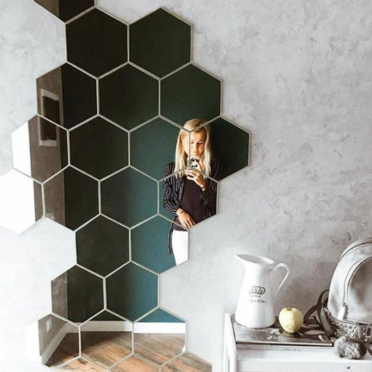 12pcs 3D Hexagone Miroir Mural Autocollant Rose Or DIY TV Fond Salon Autocollants Décoration Murale Chambre Salle de Bain Décoration Intérieure