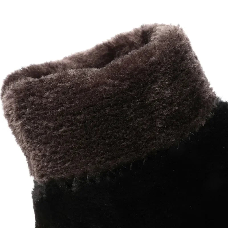 Bottes de neige compensées au genou pour femmes et filles, chaussures de pluie pour dames, noir et blanc, fourrure chaude, peluche, décontracté, imperméable, hiver