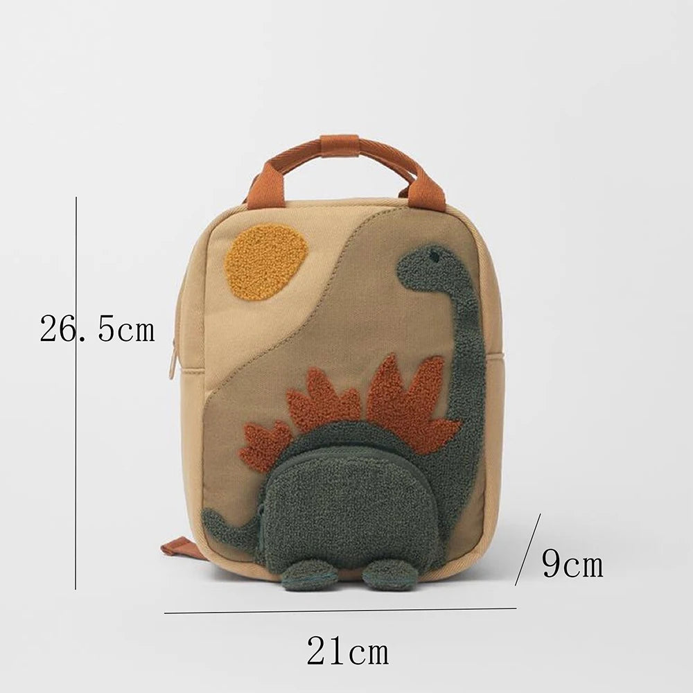 Sac à Dos en Toile à Motif de Dinosaure de Dessin Animé pour Garçon et Fille, Cartable Personnalisé avec Nom Brodé 3-6 ans