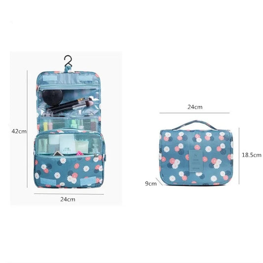 OrgaWise Trousse de Toilette Femme Pliable Étanche, Portable Trousse de Toilette Multifonction, Envoyer Un Joli Petit Sac (Daisy Bleu)