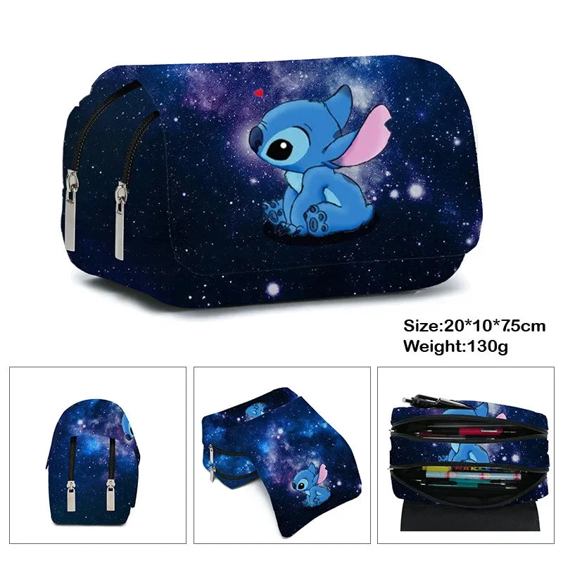 Sac à Stylos de Grande Capacité Disney Stitch pour Étudiant, Rangement Double Couche, Mignon et Simple