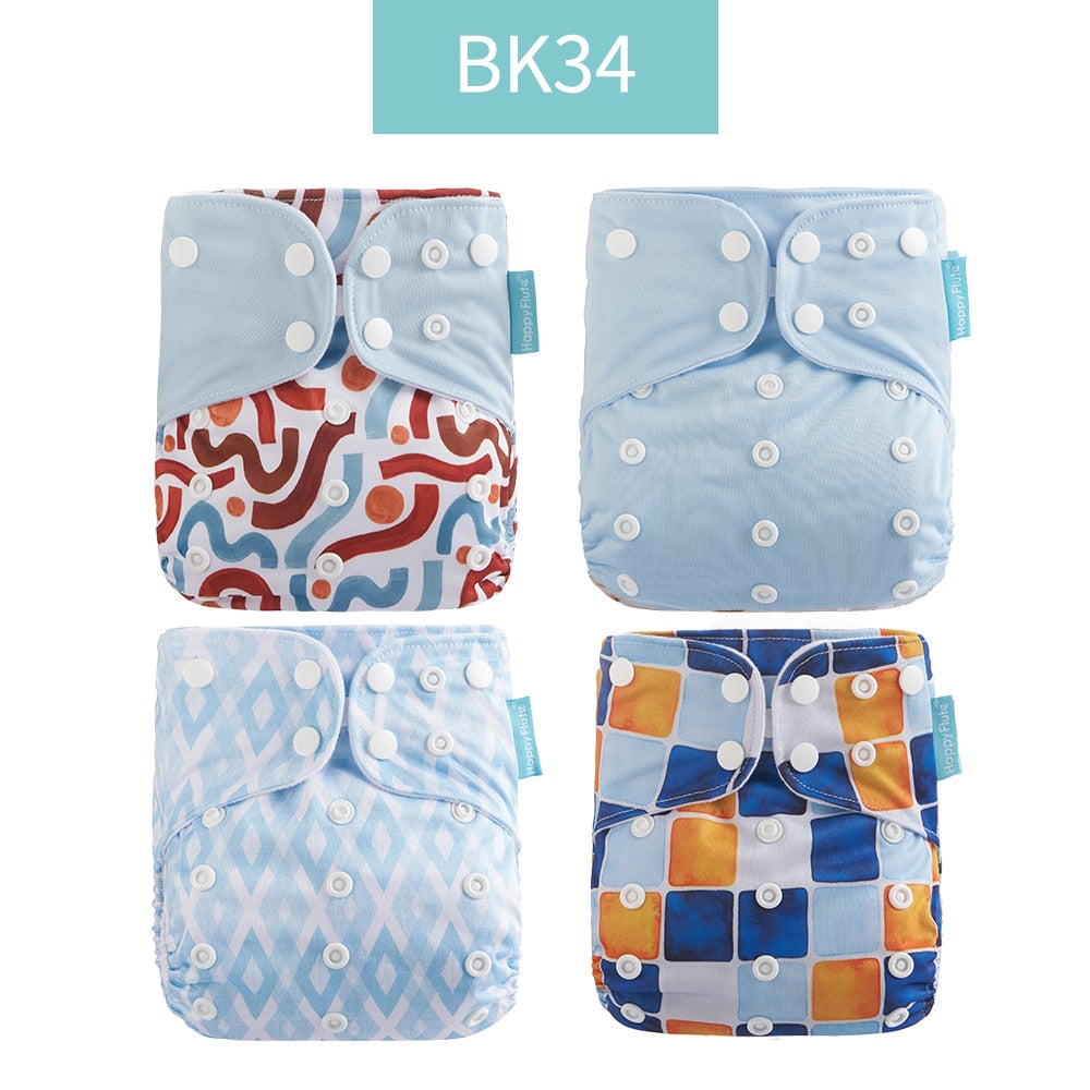 Happyflute 2022 New Fashion Style Baby Nappy 4pcs/set Diaper Cover Waterproof&amp;Reusable Cloth Diaper