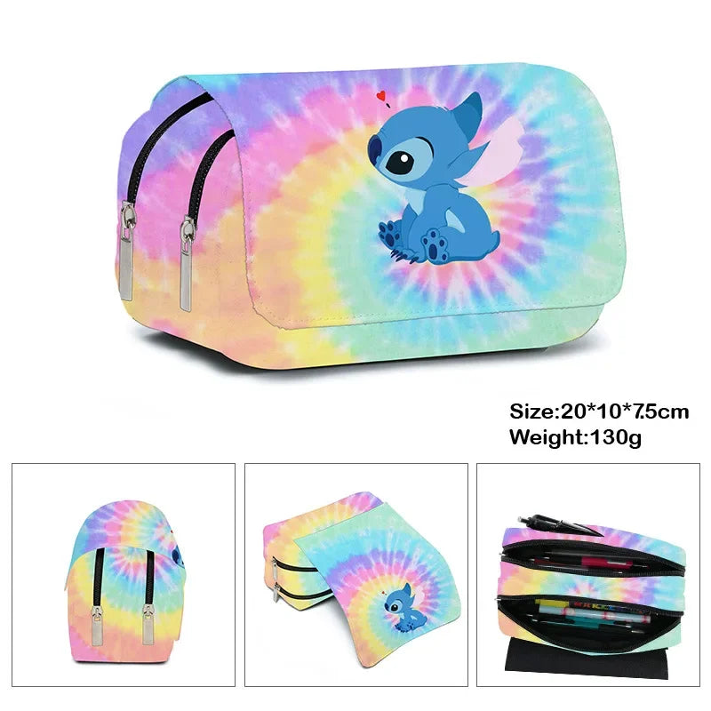 Sac à Stylos de Grande Capacité Disney Stitch pour Étudiant, Rangement Double Couche, Mignon et Simple