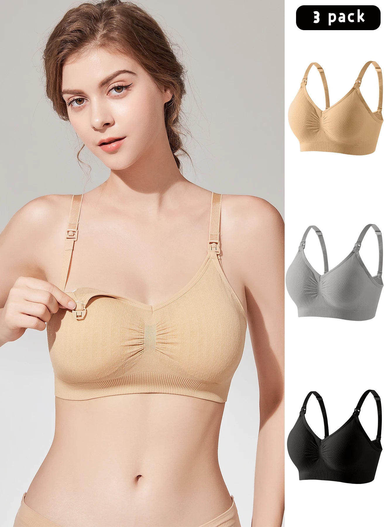 Ensemble de soutien-gorge d'allaitement respirant, sous-vêtements d'allaitement, soutien-gorge de grossesse, sans fil, confortable, 3 pièces promotion