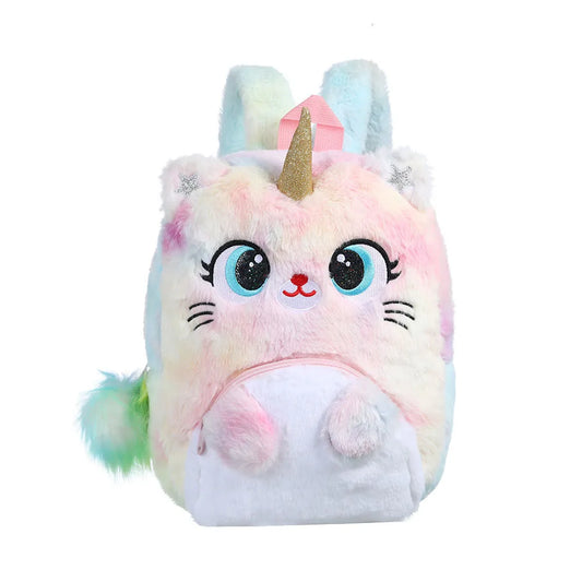 COSSIKA Plush Backpack Sac à Dos en Peluche de Chat de Grands Yeux pour Enfants Sac d'école de Bande dessinée Sac d'épaules de Teinture colorée pour Le Cadeau de Fille Utilisation