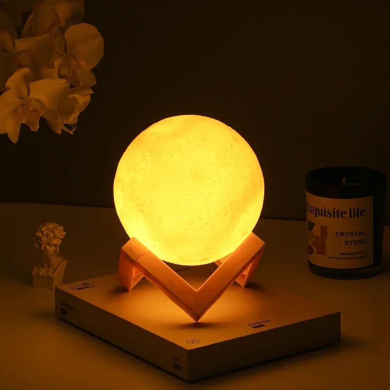 Lampe Lune 3D  15 CM 7 Couleurs Veilleuse LED USB Rechargeable Veilleuse Lune pour Chambre Cadeau Noël