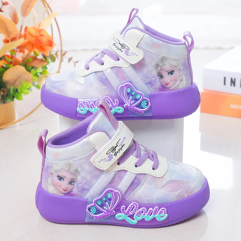 Disney Princess Elsa High Top Casual Board Shoes Automne et Hiver Pour Enfants Plus Chaussures de sport en peluche 7-13