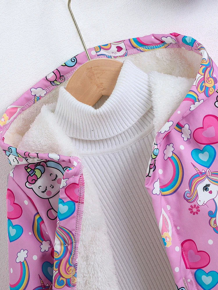 Manteau  à Capuche Chaud avec Imprimé Arc-en-Ciel pour Fille, Imperméables