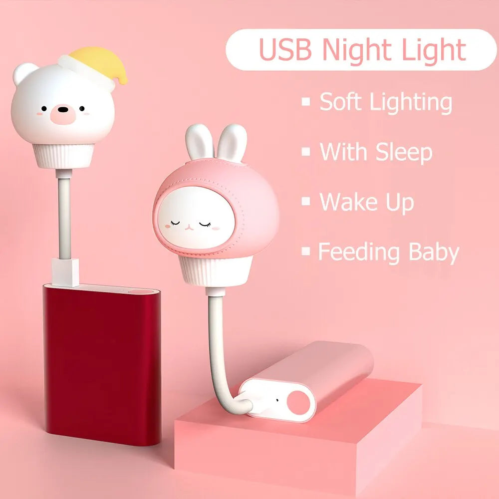 USB veilleuse LED Chlidren mignon dessin animé lampe de nuit ours lapin télécommande pour bébé