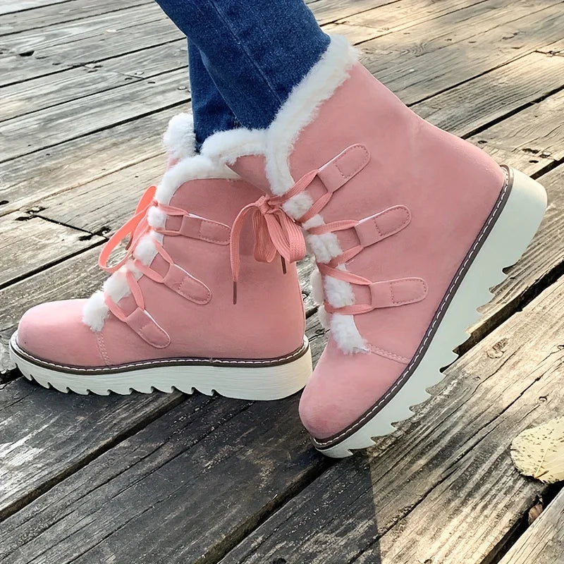 Bottes de neige mi-mollet doublées en peluche pour femmes