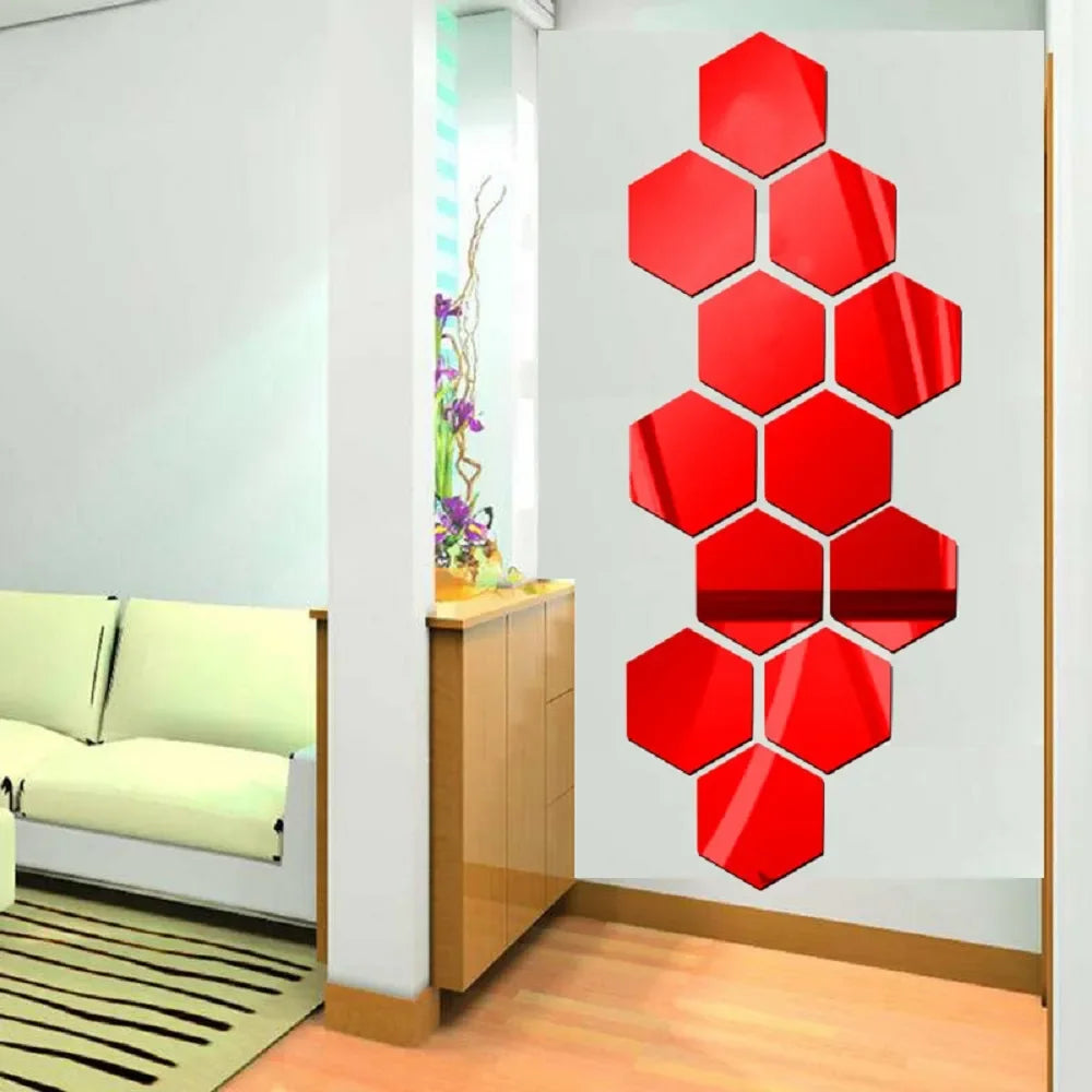 12pcs 3D Hexagone Miroir Mural Autocollant Rose Or DIY TV Fond Salon Autocollants Décoration Murale Chambre Salle de Bain Décoration Intérieure