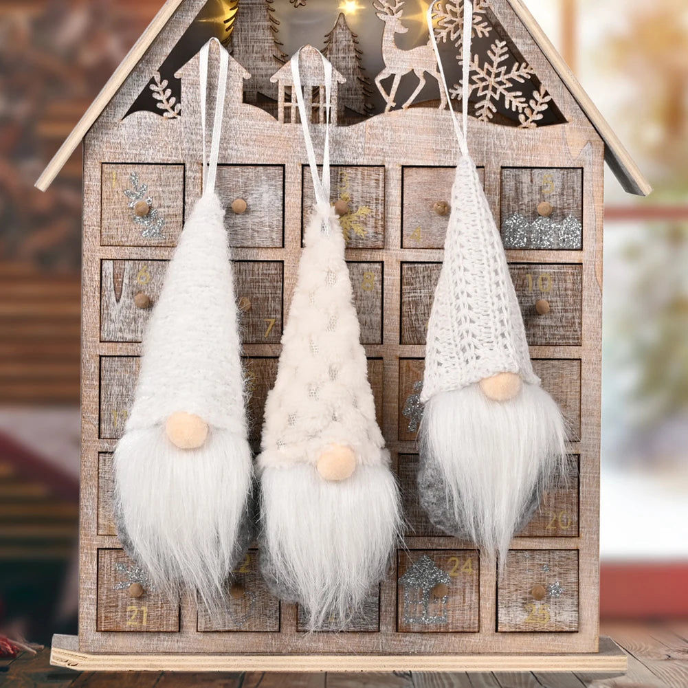 3Pcs Mini poupée de Noël suspendue arbre de Noël pendentif poupée en peluche rose, blanc