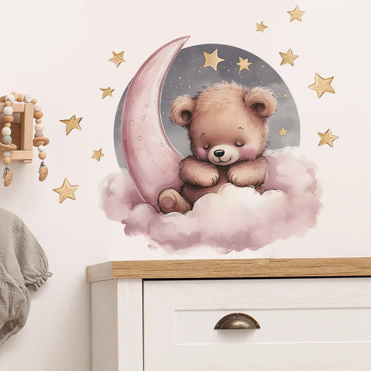 Soldes - 50% Muraux Ours Sur La Lune, Autocollant Mural Ours Étoile Lune, Sticker Mural Garçons Et Filles, Sticker Muraux Ourson Pour Décoration Murale Chambre Enfants Bébé