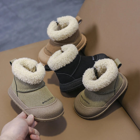 Bottes de neige d'hiver en cuir de vachette pour bebe, daim chaud, chaussures rembourrées en coton, garçons 15 - 30