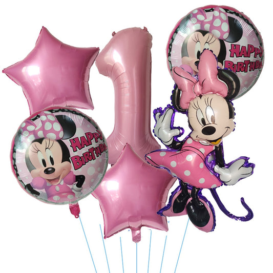 Ensemble de Ballons à Hélium en Forme de Têtes de Minnie et Chiffre Disney