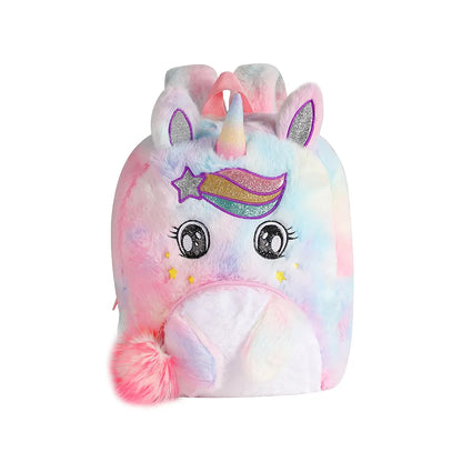 Sac à dos pour filles de maternelle Sac à dos en peluche de dessin animé licorne pour enfants avec de jolis grands yeux