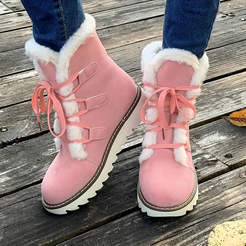 Bottes de neige mi-mollet doublées en peluche pour femmes