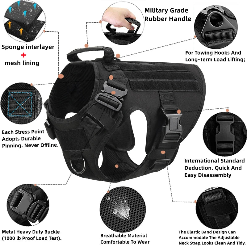 Harnais tactique militaire MOLLE pour chien pour grands chiens, berger allemand malinoï Labrador Rose