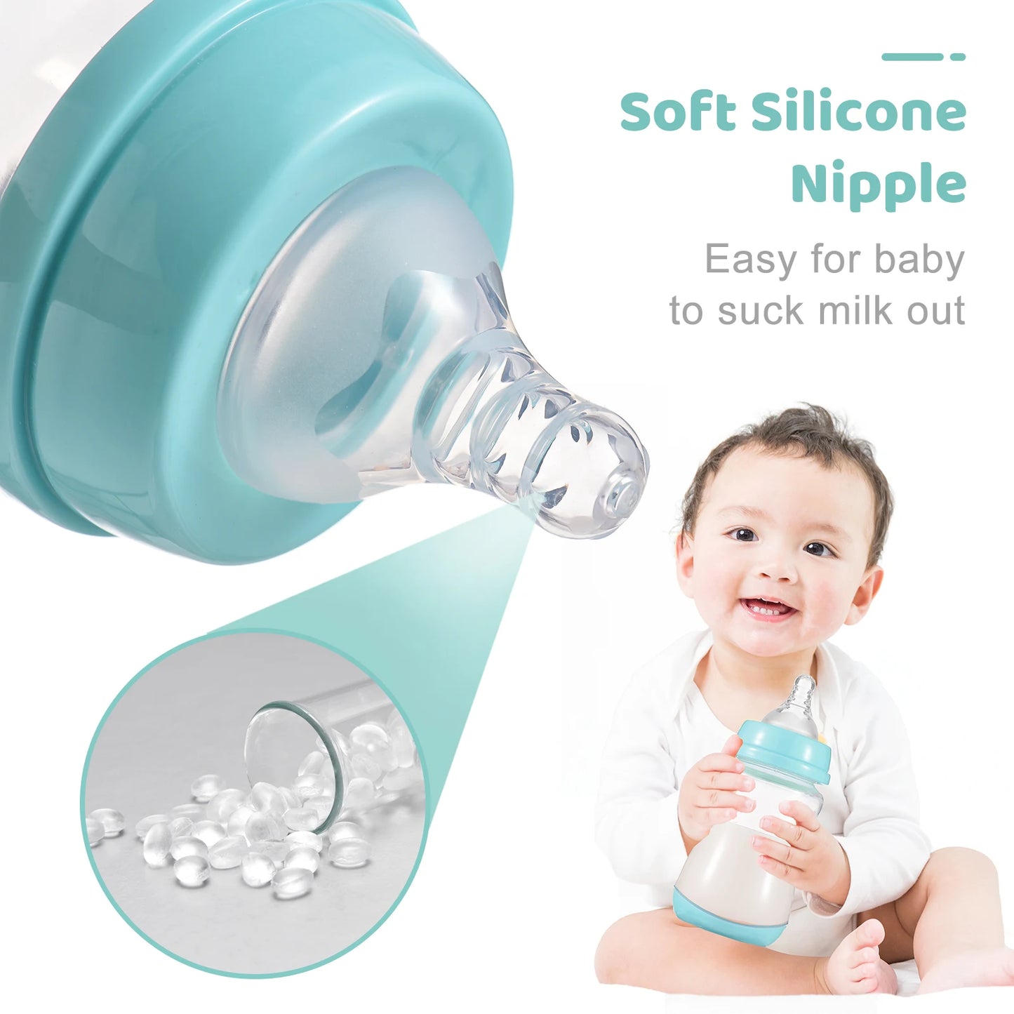 Biberon pour bébé, 3 pièces, en silicone 300 ml