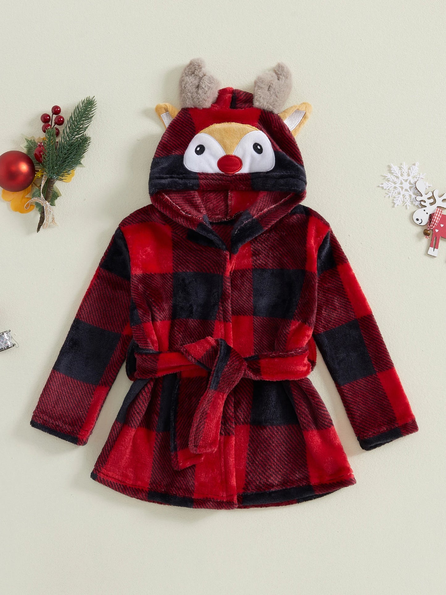 Noël Renne Robe À Manches Longues Plaid Capuche Peignoirs Chauds Pyjama Vêtements de Nuit pour Garçons Filles