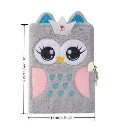 Agenda Journalier avec Cadenas, Carnet de Notes en Peluche Hiboux Mignon, A5 Carnet de Notes Horizontal, Journal Secret, Notebook pour le travail, l'étude, Cadeau pour Enfants et Adolescents
