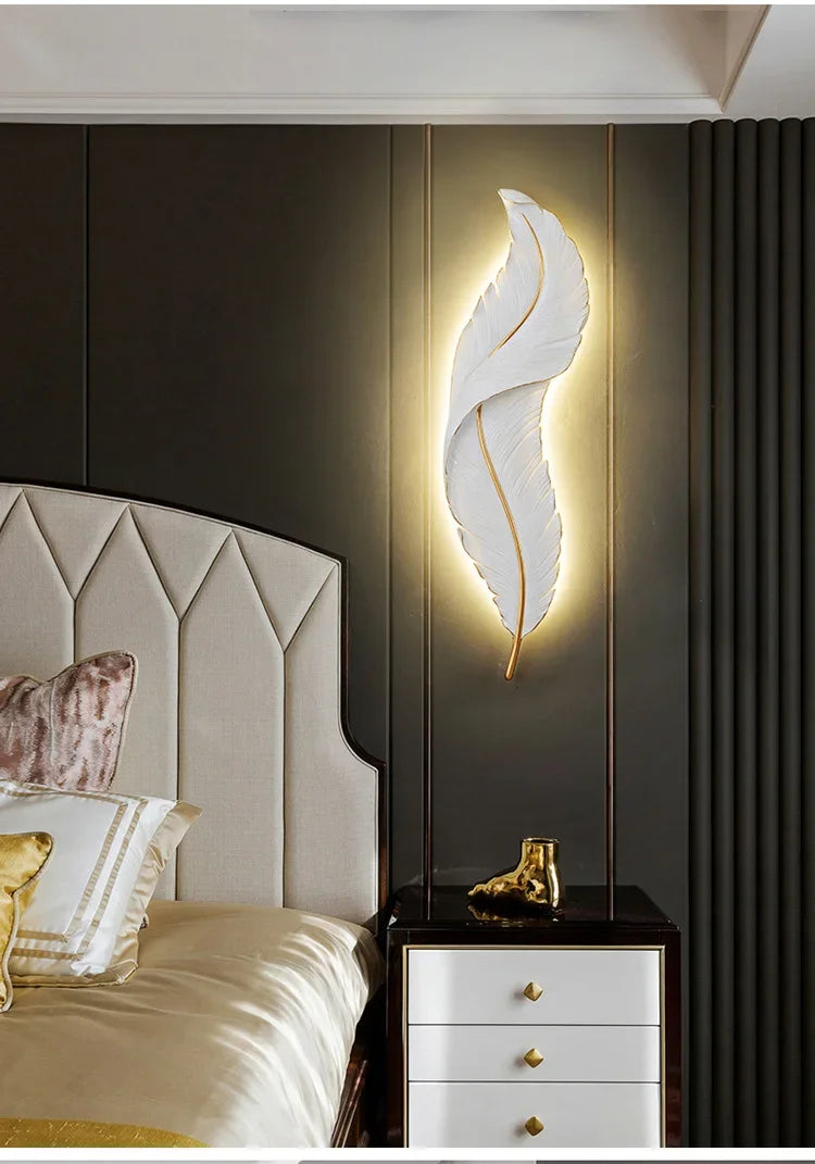 Applique Murale LED en Résine avec Plumes Créatives, Luminaire Décoratif d'Nik, Idéal pour une Chambre à Coucher