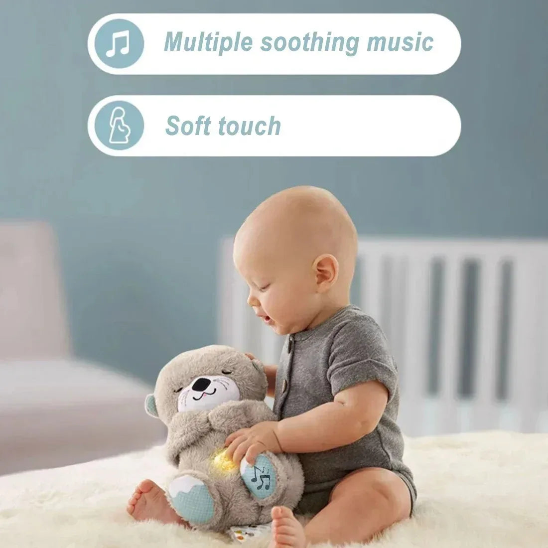 Loutre Poupée En Peluche Jouet Bébé Enfants Apaisant Musique Compagnon De Sommeil Son et Lumière + Badge anti-mostique