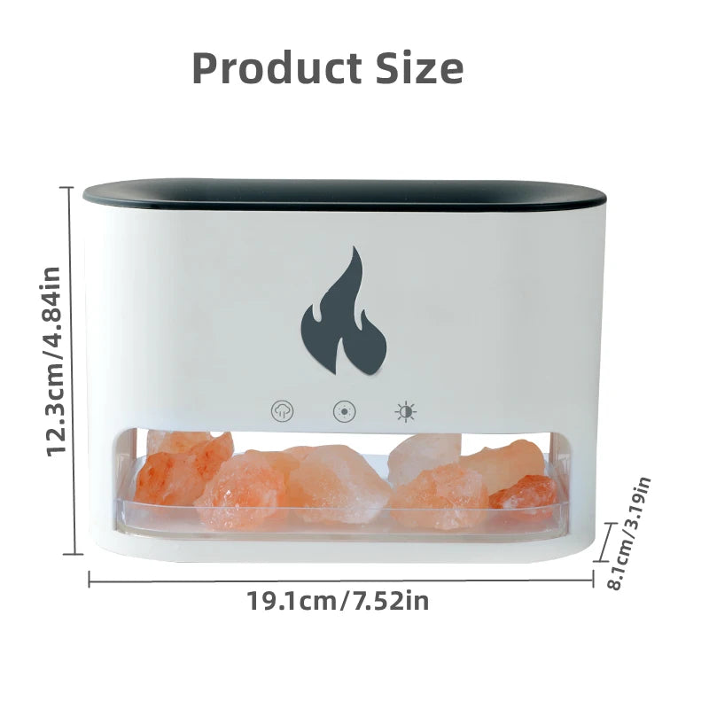 Diffuseur d'aromathérapie au sel de cristal, humidificateur d'air à flamme, diffuseur d'huiles essentielles à ultrasons Blanc