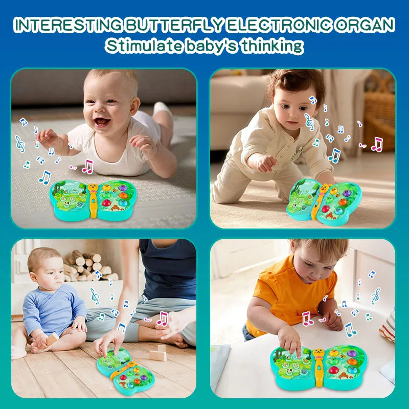 KENLUMO Jouet musical interactif papillon pour les tout-petits, sons d’animaux, jeux, lumière de flash, éducation précoce, garçon et fille de 1 an 12+ mois