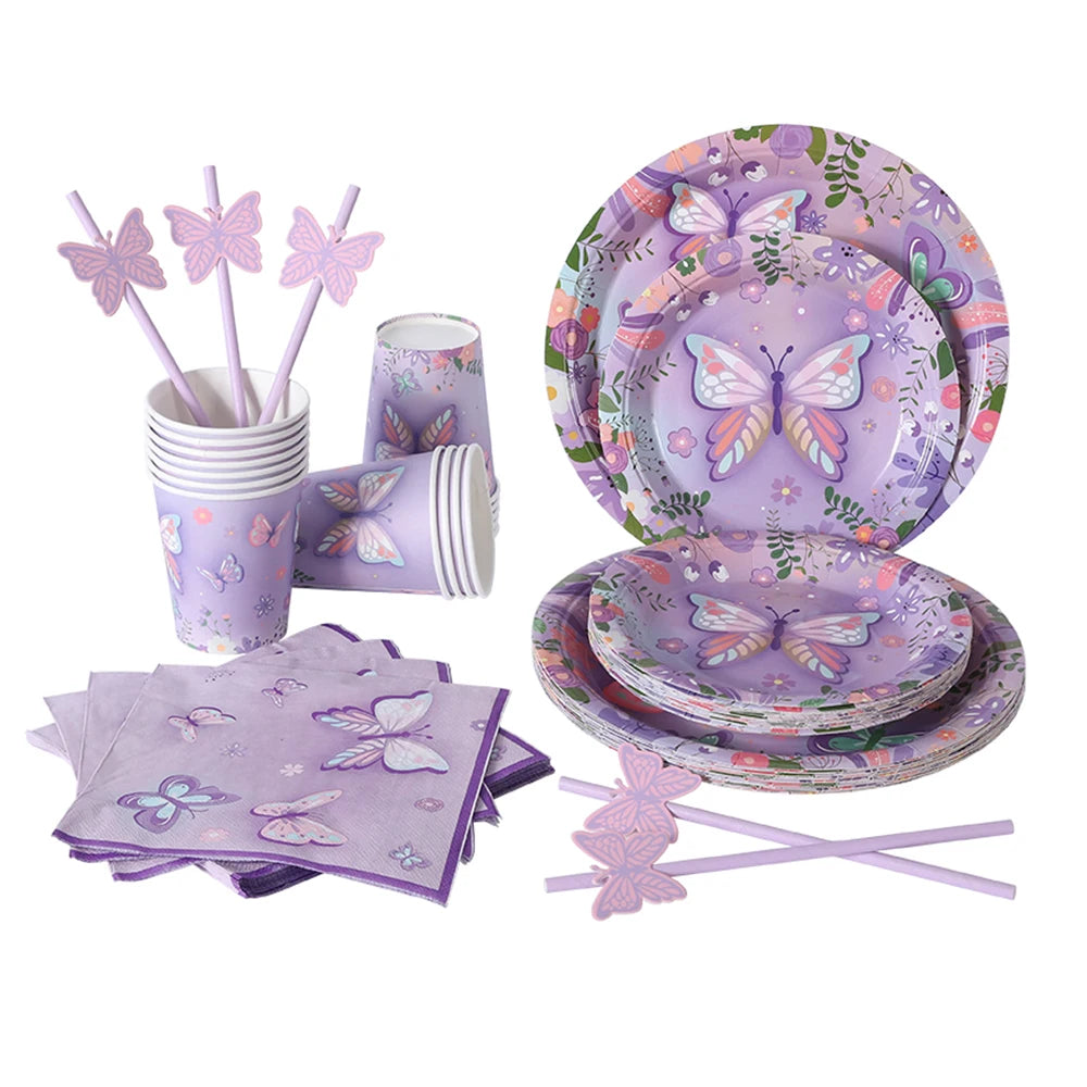 Ensemble De Vaisselle Jetable Papillon Violet