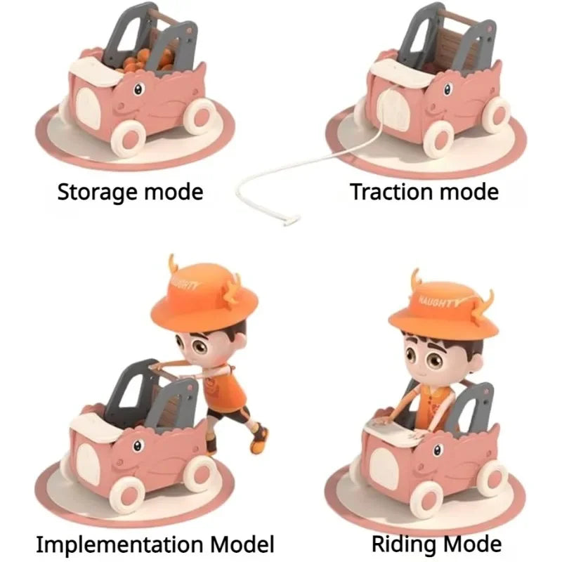 Trotteur de Dinosaure 4 en 1 pour Bébé Fille et Garçon, Jouet pour mir de Courses, Beurre, Poussette