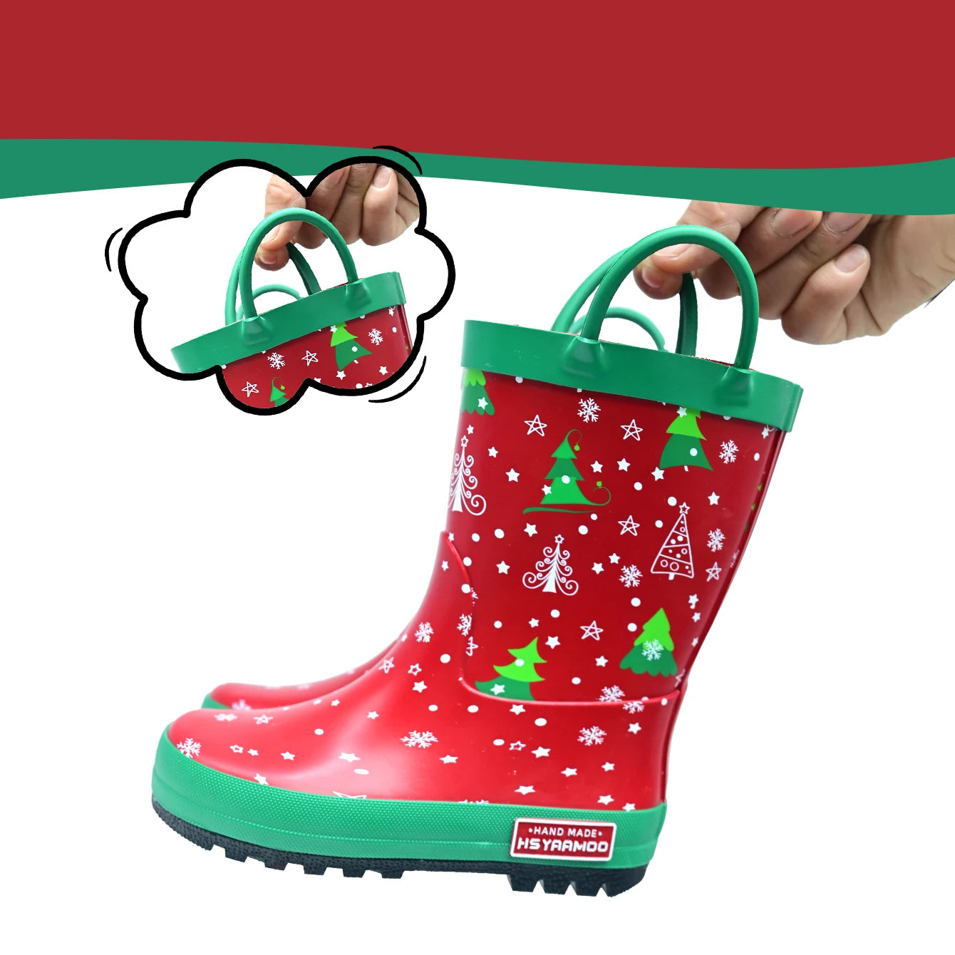 Bottes de pluie de Noël pour enfants, antidérapantes et imperméables à la pointe de la tendance, avec un design à double oreille 23 - 34