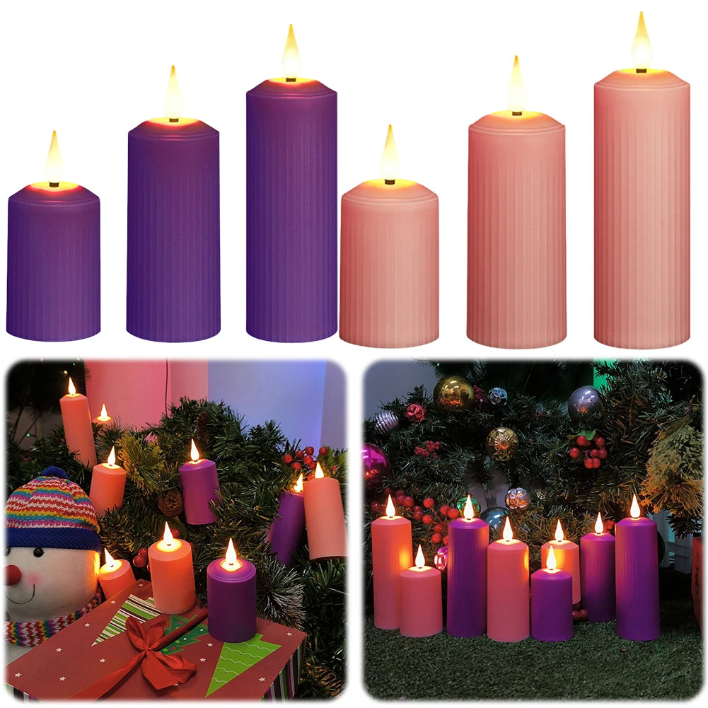 3Pcs Bougies Pilier Électrique Scintillantes Dimmable USB Rechargeable Bougies Étanches Extérieures Lumière Scintillante LED Pilier Bougies Violet