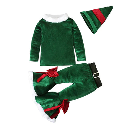 Costume de Noël elfe vert pour filles, ensemble de vêtements pour enfants, tenue de fête de Noël, costume de festival, utilisé pour les tout-petits, nouvel an