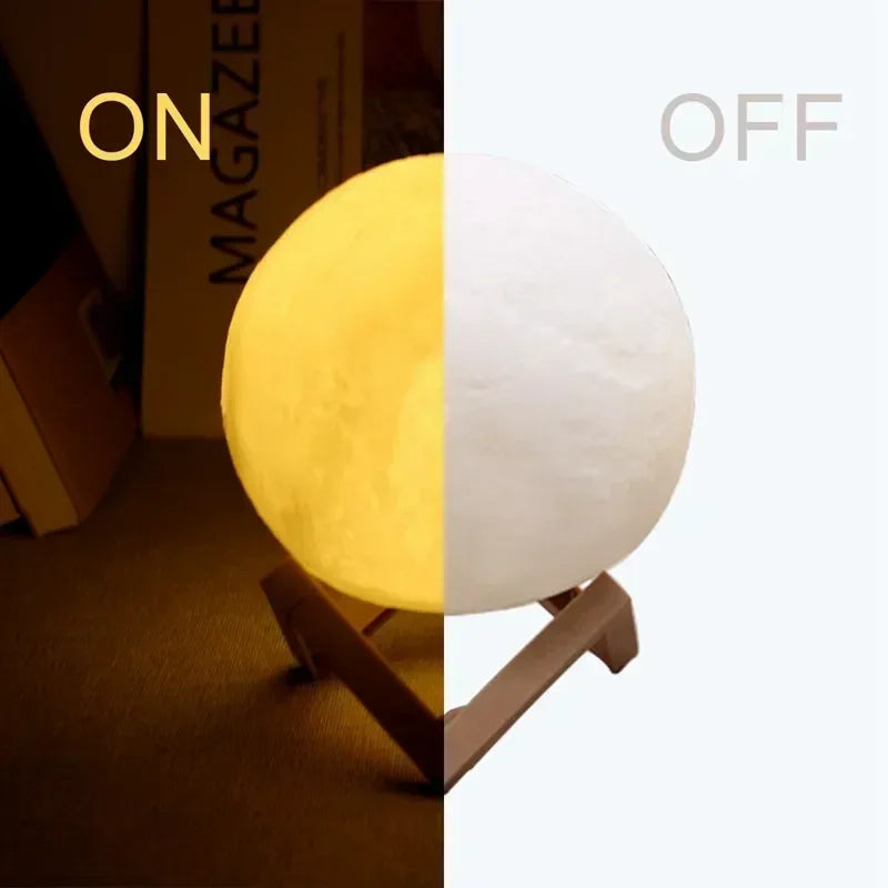 Lampe Lune 3D  15 CM 7 Couleurs Veilleuse LED USB Rechargeable Veilleuse Lune pour Chambre Cadeau Noël