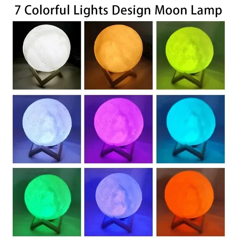 Lampe Lune 3D  15 CM 7 Couleurs Veilleuse LED USB Rechargeable Veilleuse Lune pour Chambre Cadeau Noël