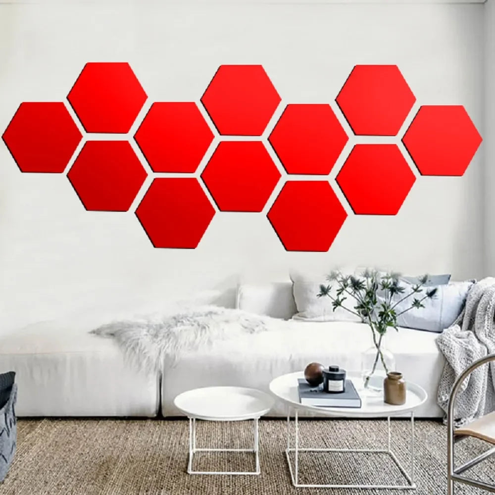 12pcs 3D Hexagone Miroir Mural Autocollant Rose Or DIY TV Fond Salon Autocollants Décoration Murale Chambre Salle de Bain Décoration Intérieure