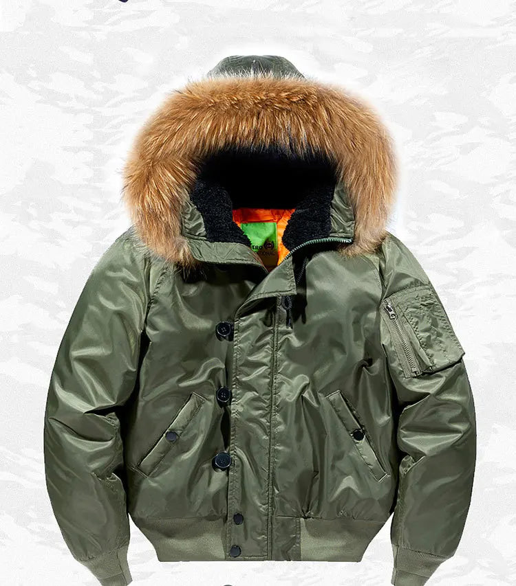 Manteau coupe-vent cargo rembourré à capuche en fourrure militaire pour hommes